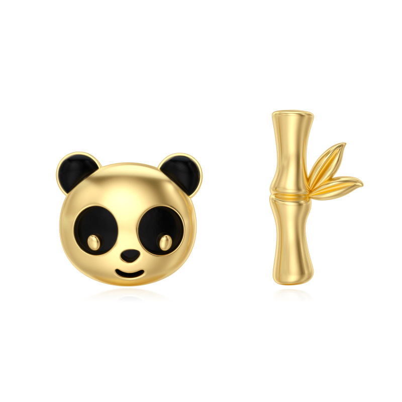 18K Gold Panda & Bamboo Stud Earrings for Girl-1