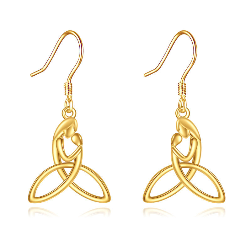 Pendientes colgantes de oro de 18 quilates con diseño de padres e hijos y nudo celta-1