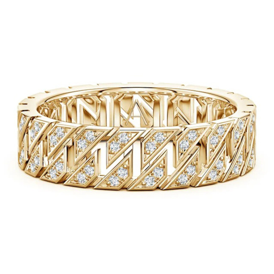 Anillo de boda para hombre con diamante cultivado en laboratorio, engastado en pavé de oro de 14 quilates, en forma de octágono.