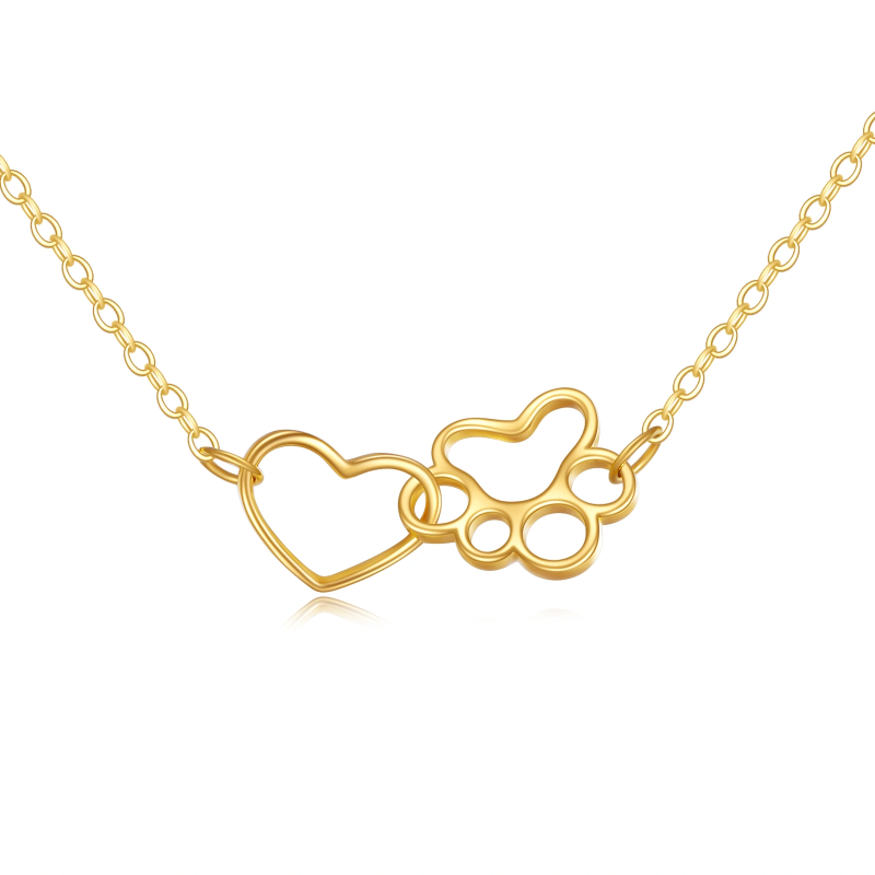 Collier en or 14 carats avec motif patte et cœur pour femme-1