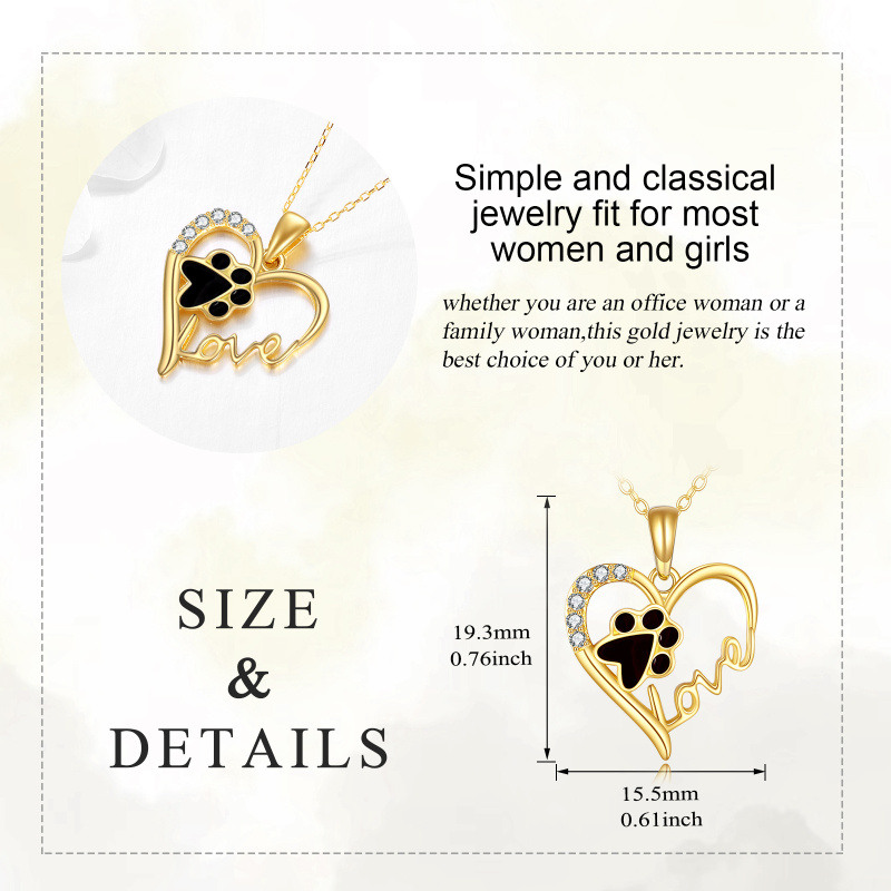 18K Gold Paw & Heart Pendant Necklace with Engraved Word-5