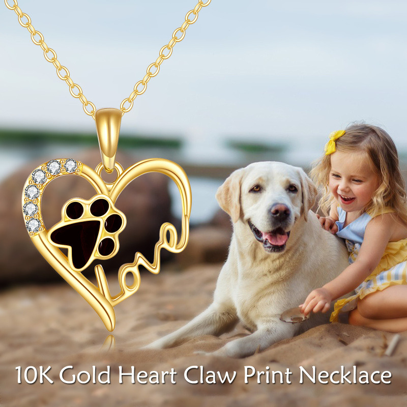 18K Gold Paw & Heart Pendant Necklace with Engraved Word-6