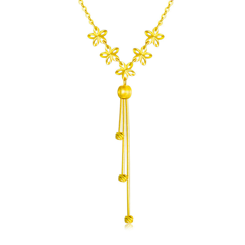 Halskette aus 10-karätigem Gold mit Pfirsichblüten- und Perlenanhänger-1