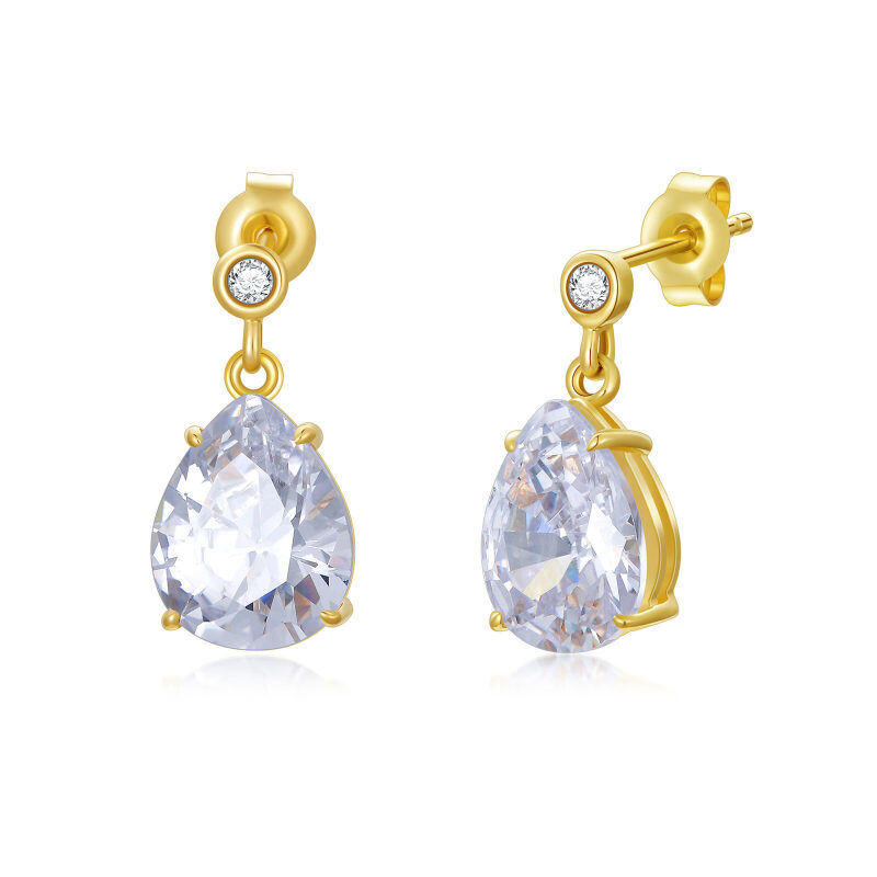 Boucles d'oreilles pendantes en or 10 carats avec zircon cubique en forme de poire pour femmes-1