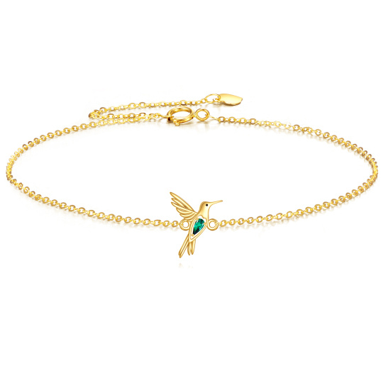 Braccialetto con ciondolo colibrì in zircone cubico taglio pera in oro 10K