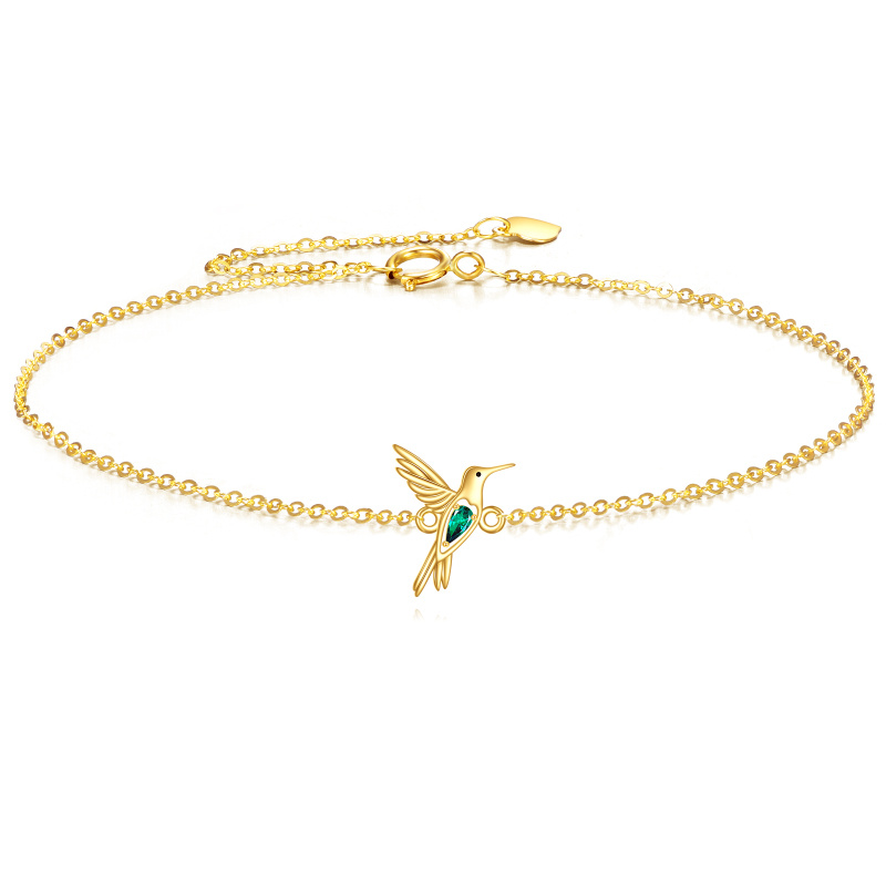 14K Gold Pear Cut Cubic Zirconia Hummingbird Charm Bracelet-1