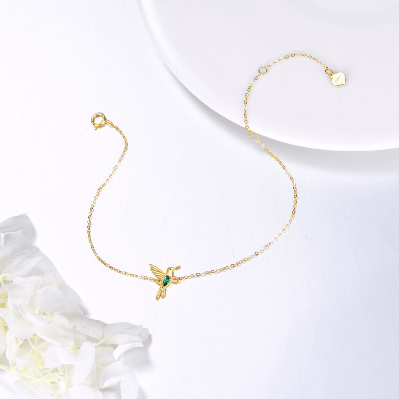 14K Gold Pear Cut Cubic Zirconia Hummingbird Charm Bracelet-3