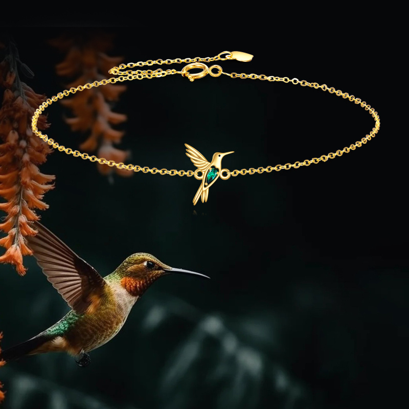 14K Gold Pear Cut Cubic Zirconia Hummingbird Charm Bracelet-4