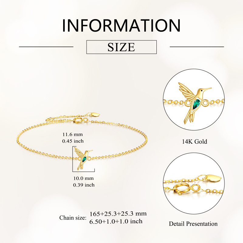 14K Gold Pear Cut Cubic Zirconia Hummingbird Charm Bracelet-5