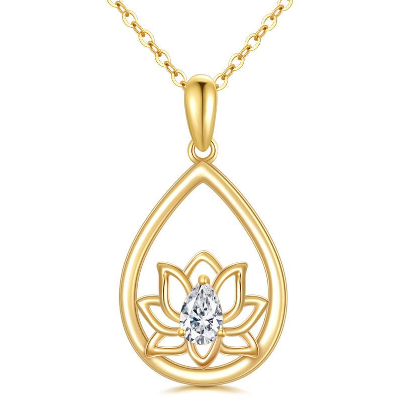 Collar con colgante de loto, abuela, madre y hermanas en oro de 14 quilates con circonita cúbica talla pera-1