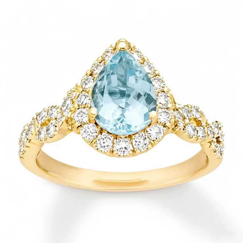 Anillo de compromiso personalizado con gema talla pera en oro de 10 quilates-1