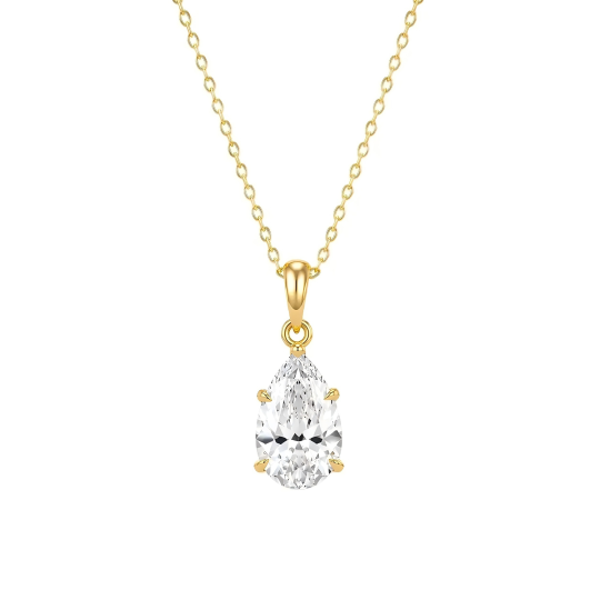 Collares de oro de 10 quilates con diamantes cultivados en laboratorio en forma de pera.