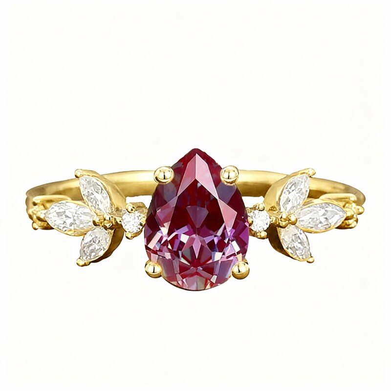 10K Gold Pear Cut Moissanite & Alexandrite Ring-1