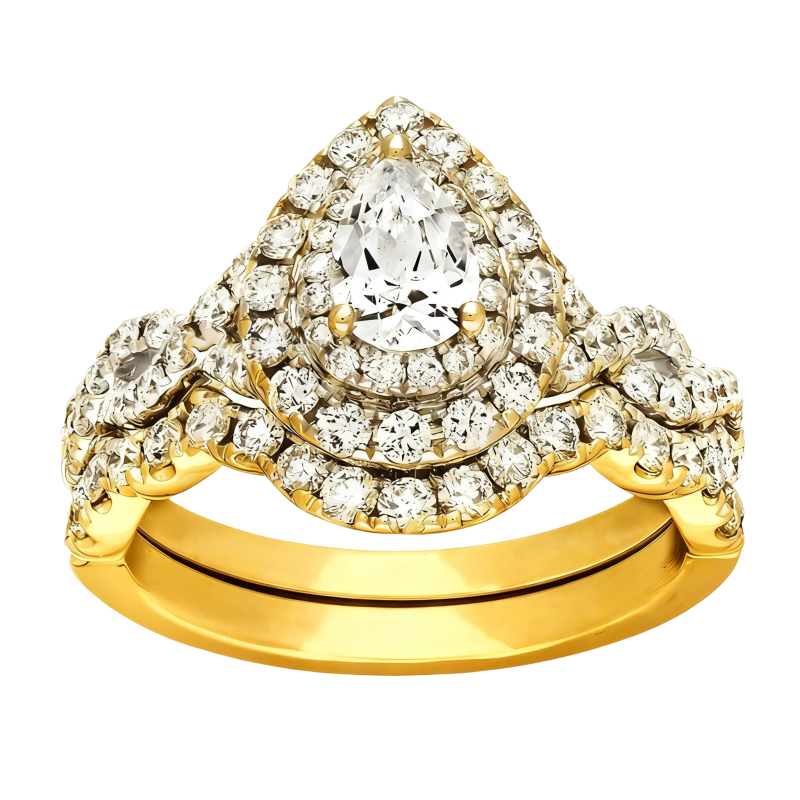 Conjunto nupcial de oro de 18 quilates con moissanita talla pera-1