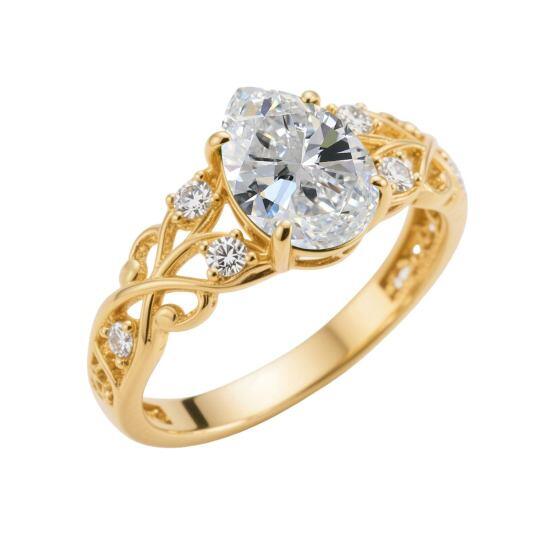 Anillo de compromiso de moissanita con corte pera en oro de 14 quilates