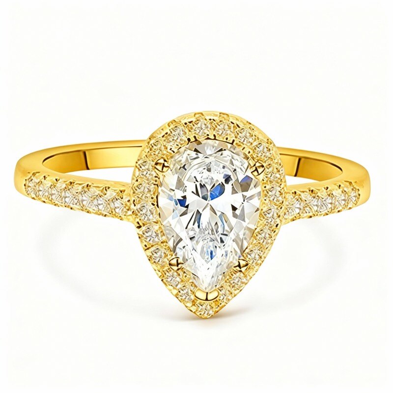 10K Gold Pear Cut Moissanite Personalized Engraving Engagement Ring-1