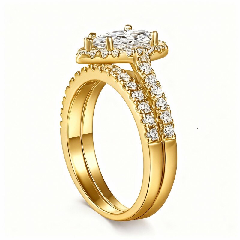 Ensemble de mariage en or 10 carats avec moissanite taille poire de 1,5 carat au total-3