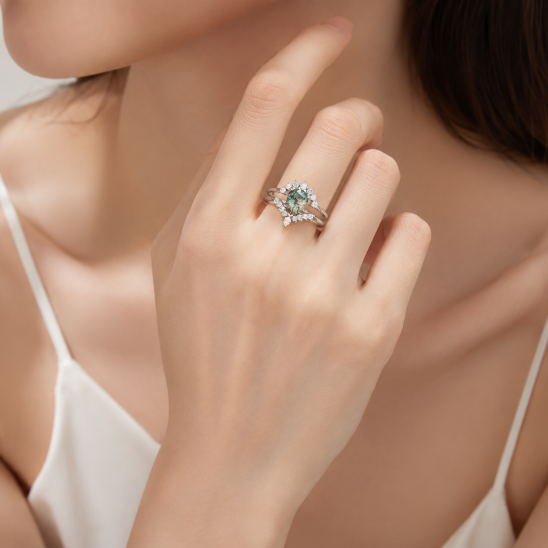 Ensemble de mariage en or 10 carats et moissanite agate mousse taille poire-2