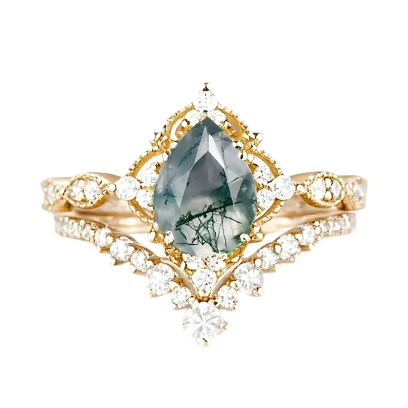 Ensemble de mariage en or 18 carats et moissanite agate mousse taille poire-1