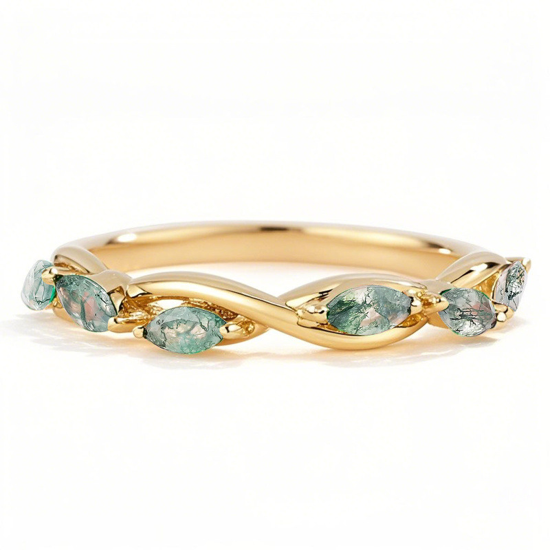 18K Gold Pear Cut Moss Agate Ring-1