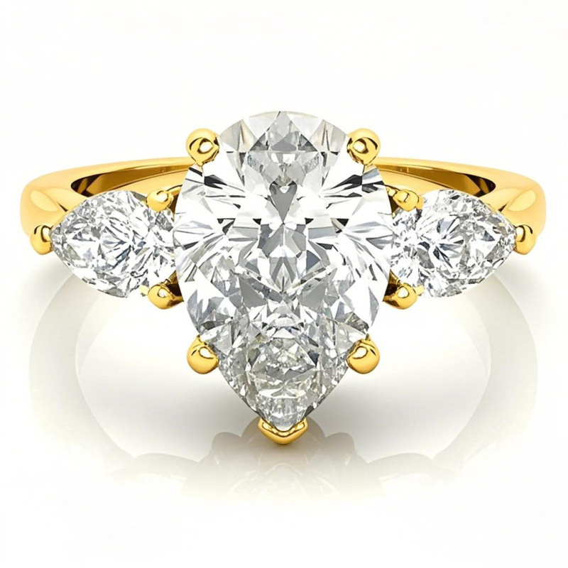 10K Gold Pear Cut Three-Stone Moissanite Engagement Ring-1