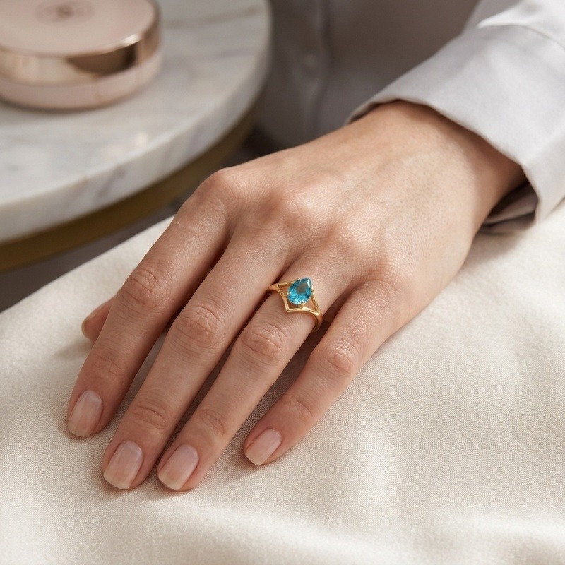 14K Gold Pear Cut Topaz Engagement Ring-2