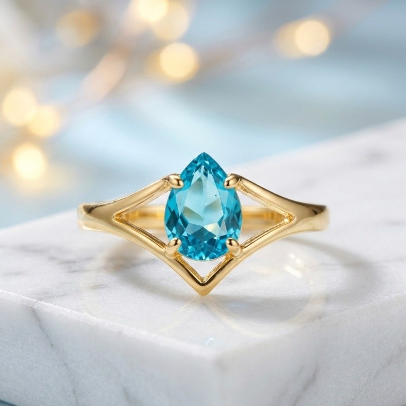 14K Gold Pear Cut Topaz Engagement Ring-3