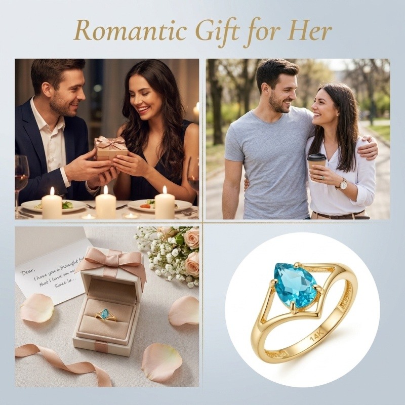 14K Gold Pear Cut Topaz Engagement Ring-4