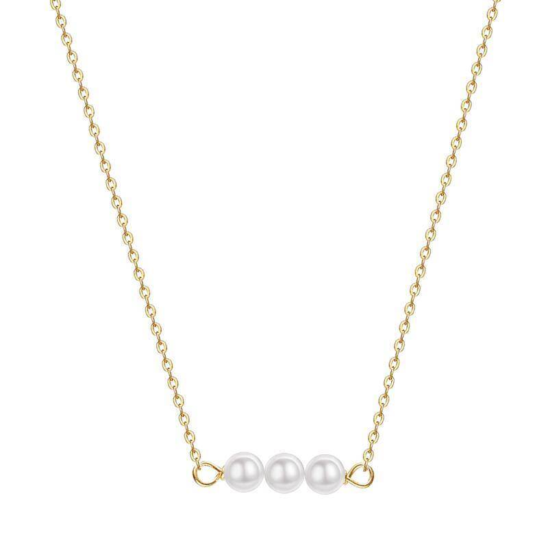 10K Gold Pearl Bar Pendant Necklace-1