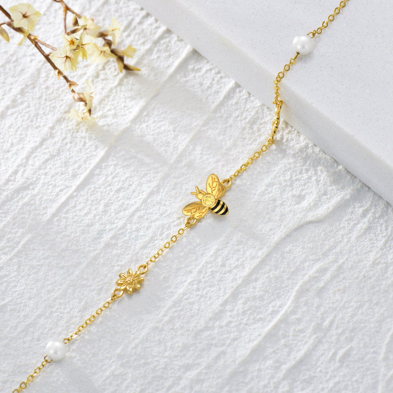 Bracelet à breloques en argent sterling avec perle plaquée or jaune et marguerite-4