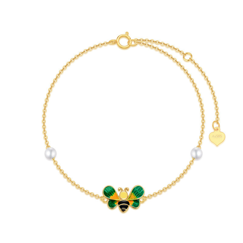 Tobillera de oro de 10 quilates con perla y abeja de una sola capa con dije de abeja-1