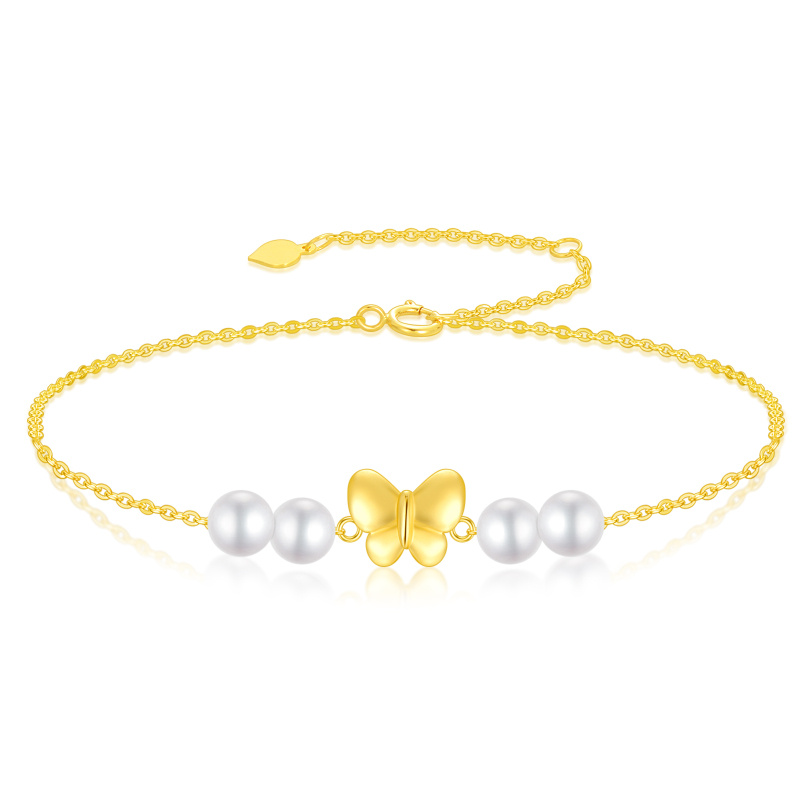 18K Gold Pearl Butterfly Charm Bracelet-1