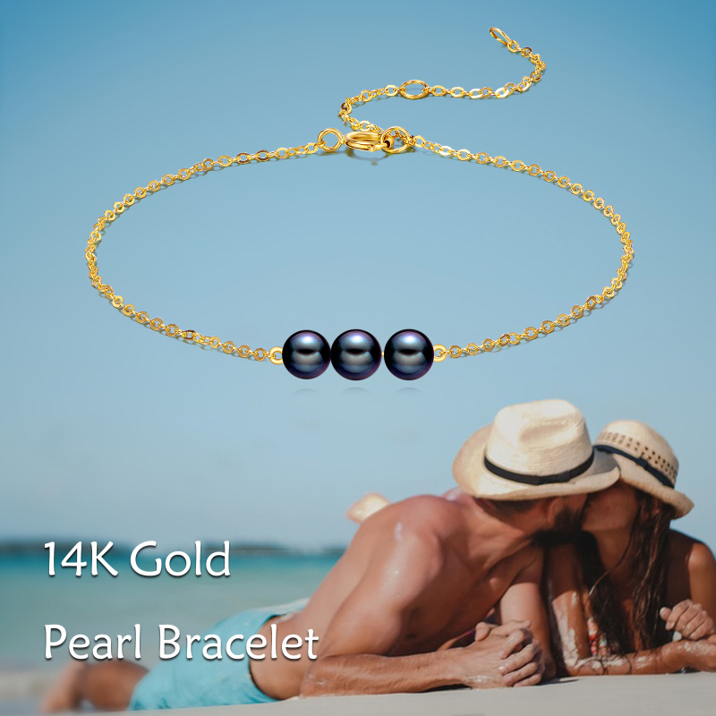 Pulsera con dije de perla de oro de 14 quilates-6