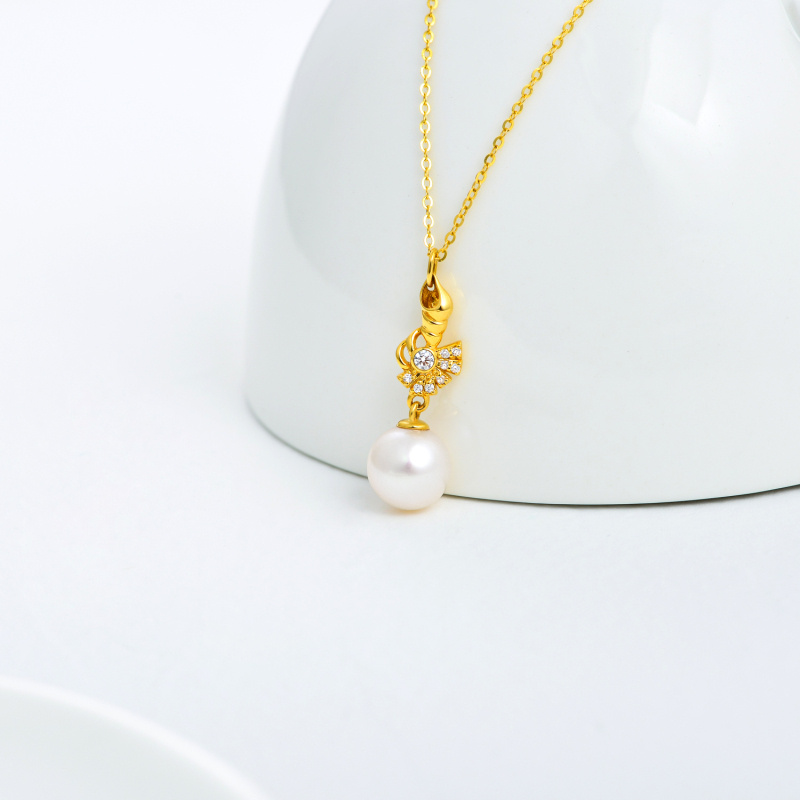 18K Gold Pearl & Cubic Zirconia Conch Pendant Necklace-4