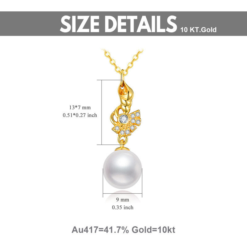18K Gold Pearl & Cubic Zirconia Conch Pendant Necklace-5