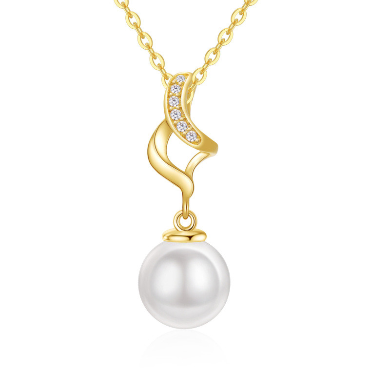 14K Gold Pearl & Cubic Zirconia Infinite Symbol Pendant Necklace-1