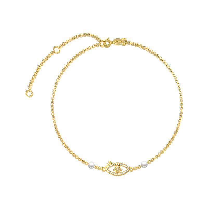 Pulsera con dije de ojo del diablo de perla y oro de 10 quilates-1