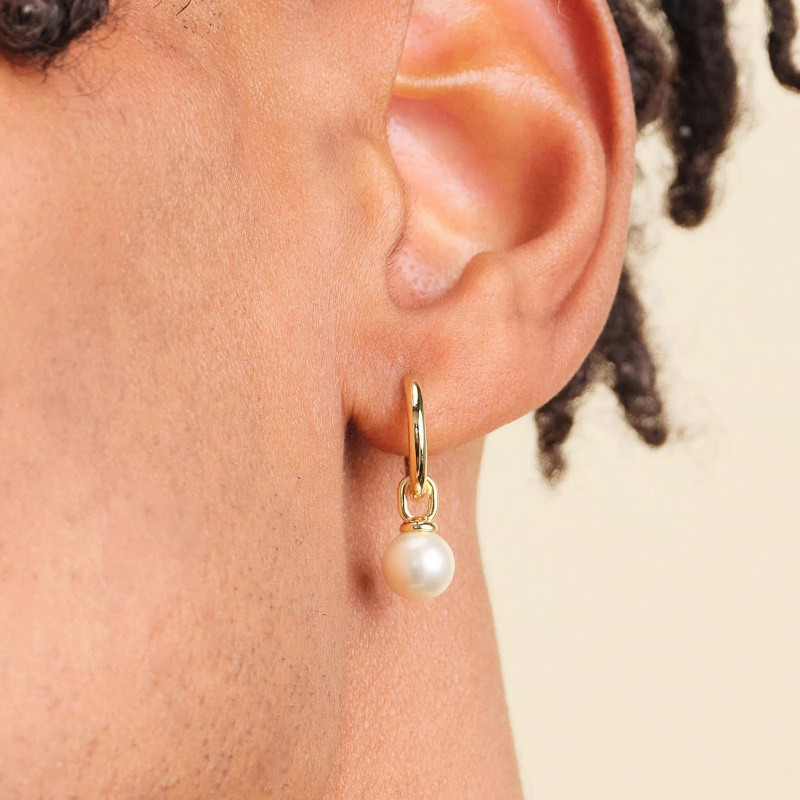 Pendientes de gota de perlas de oro de 14 quilates para hombres-2