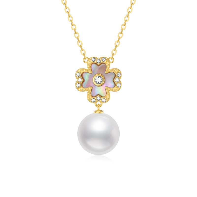 Naszyjnik z perłami w kształcie czterolistnej koniczyny ze złota 10K-1