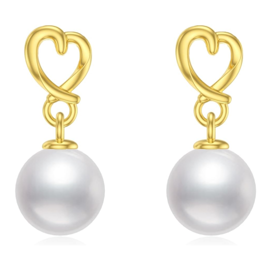 Boucles d'oreilles pendantes en forme de cœur, perles et vermeil, pour femmes