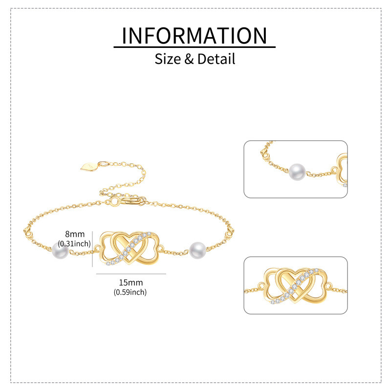 Pulsera con símbolo de infinito y corazón de perla en oro de 14 quilates para mujer-5