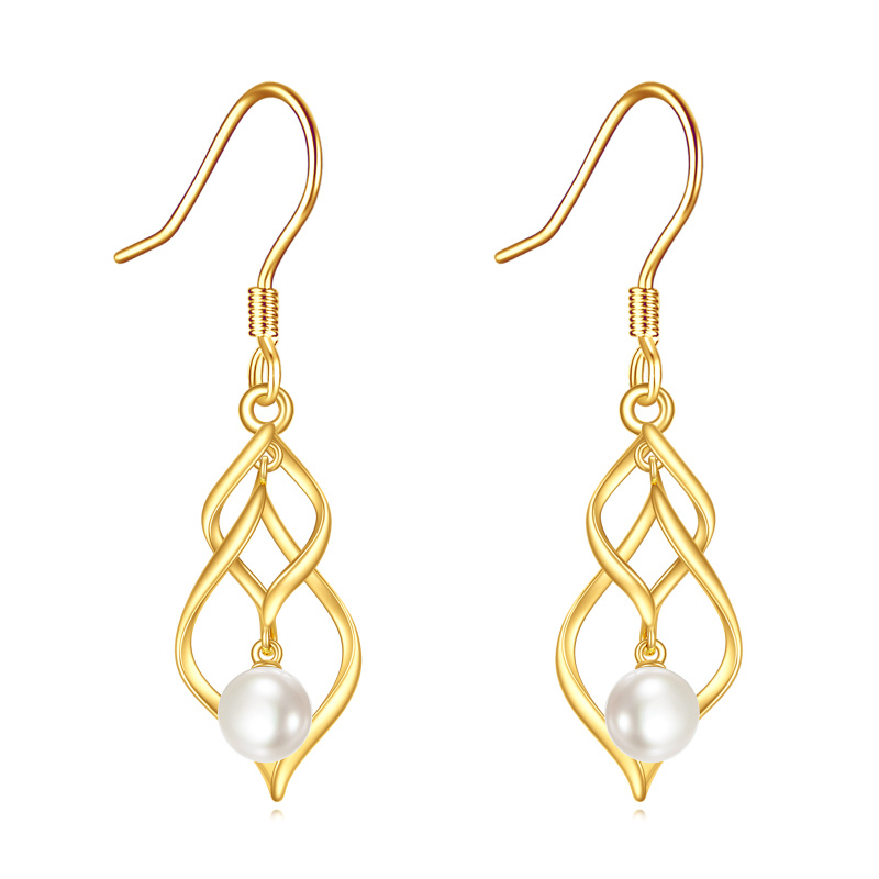 Pendientes colgantes con símbolo de infinito y perlas de oro de 10 quilates-1