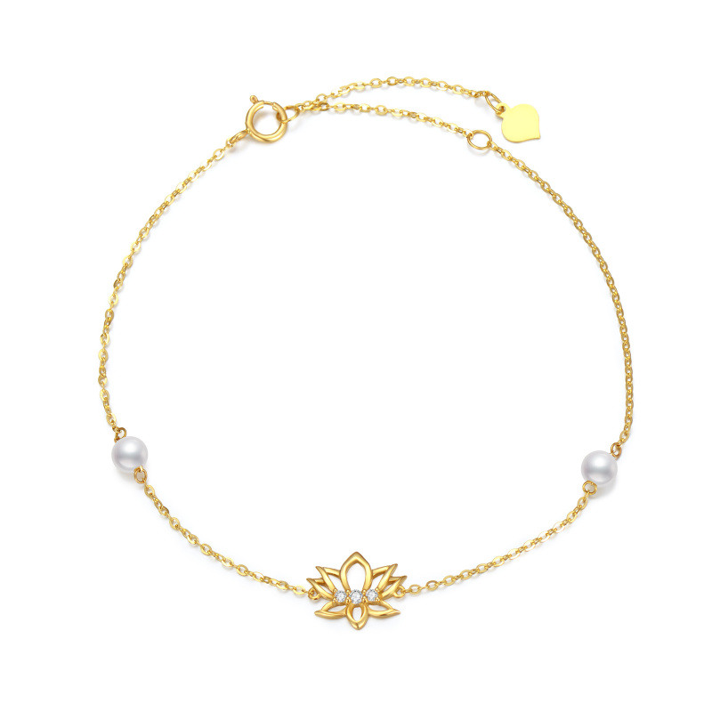 14K Gold Pearl Lotus Charm Bracelet-1