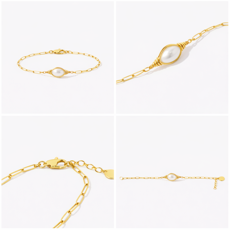 Pulsera con dije de madre en oro de 18 quilates con perlas-3