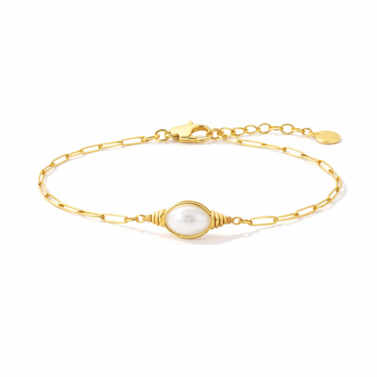 10K Gold Pearl Mama Charm Bracelet