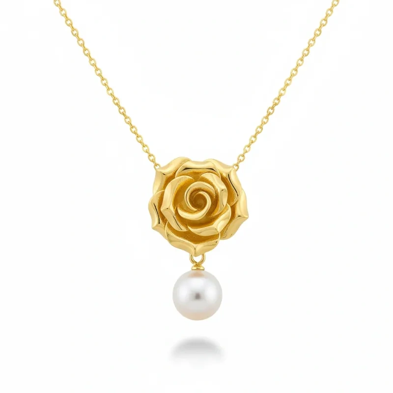 14K Gold Pearl Rose & Mama Pendant Necklace-1