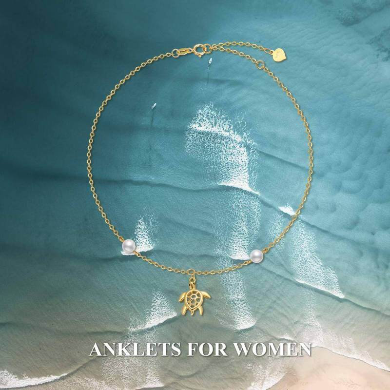 Pulsera con colgante de electrocardiograma de tortuga marina con perlas de oro de 10 quilates-3