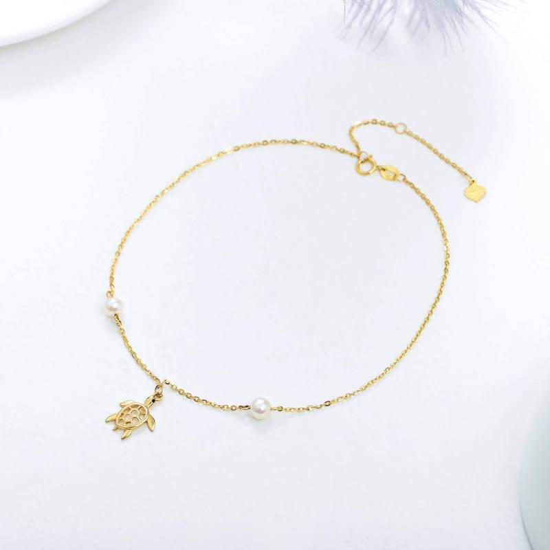 Pulsera con colgante de electrocardiograma de tortuga marina con perlas de oro de 10 quilates-4