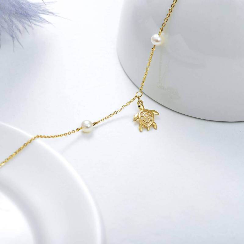 Pulsera con colgante de electrocardiograma de tortuga marina con perlas de oro de 10 quilates-5