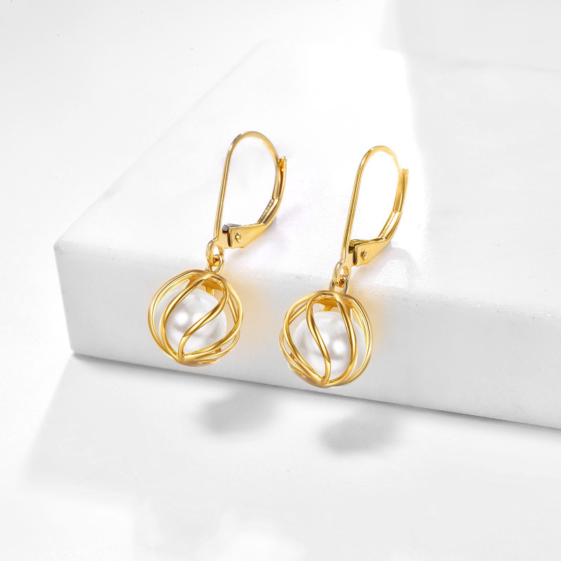 10K Gold Pearl Spherical Drop Earrings-4